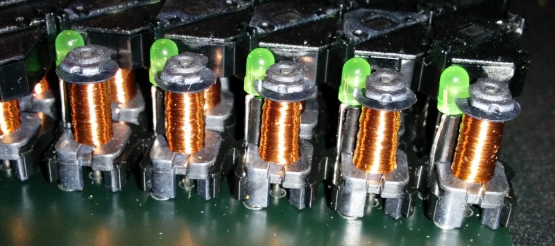 Electromagnets and LEDs on the panel