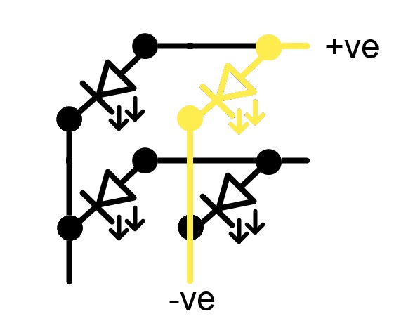 Diagram showing current flow through multiplexed LEDs