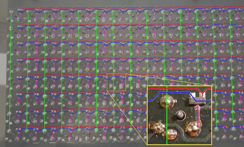 Rear of display PCB with connections traced